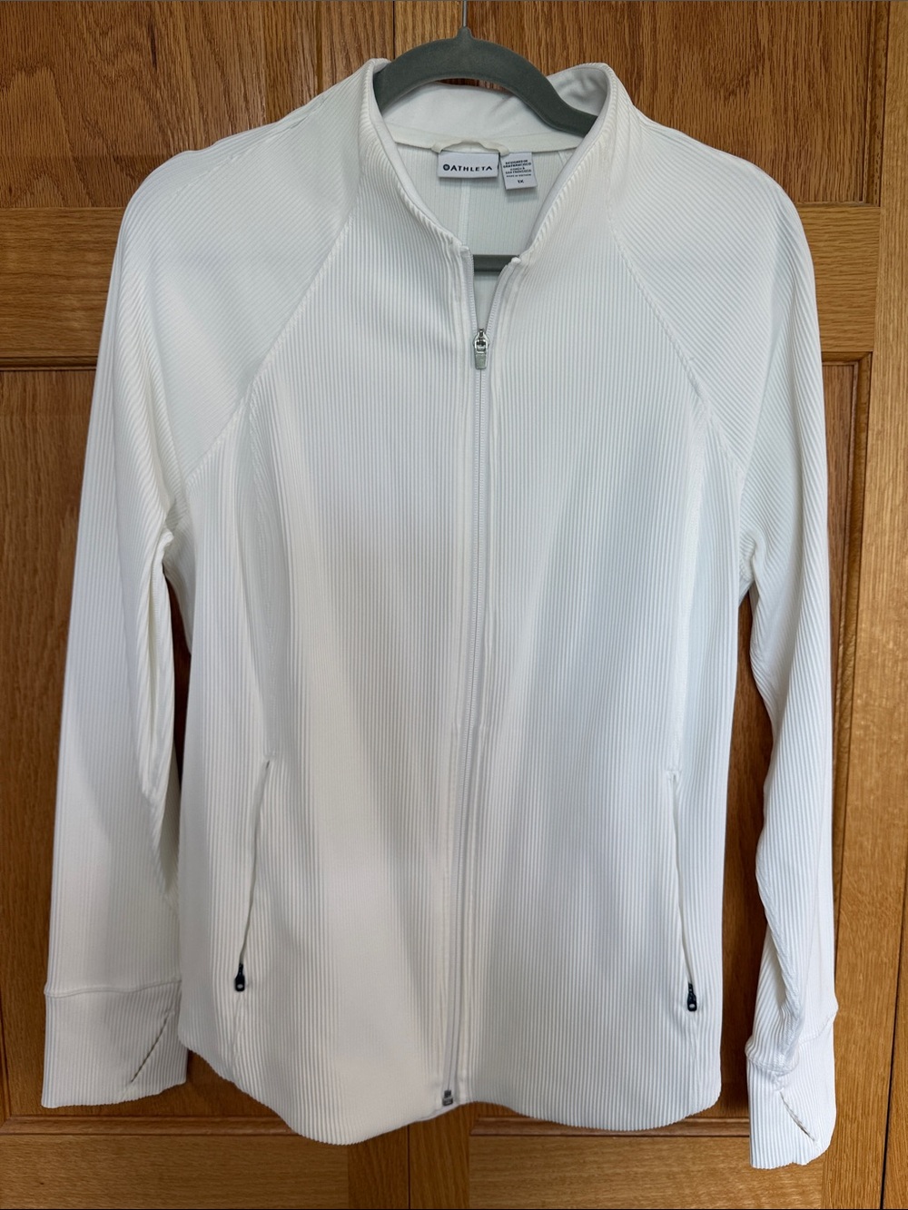 Athleta White Ribbed Full-Zip Bomber Jacket